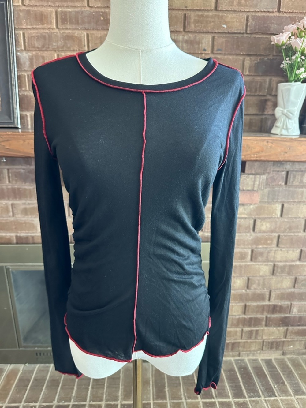 NWT Natural Life Black Contrast Stitch Top S | Grunge Boho Indie Y2K